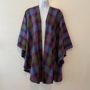 Triona Design Donegal Tweed Wool Purple Plaid Cape Wrap Shawl Ireland